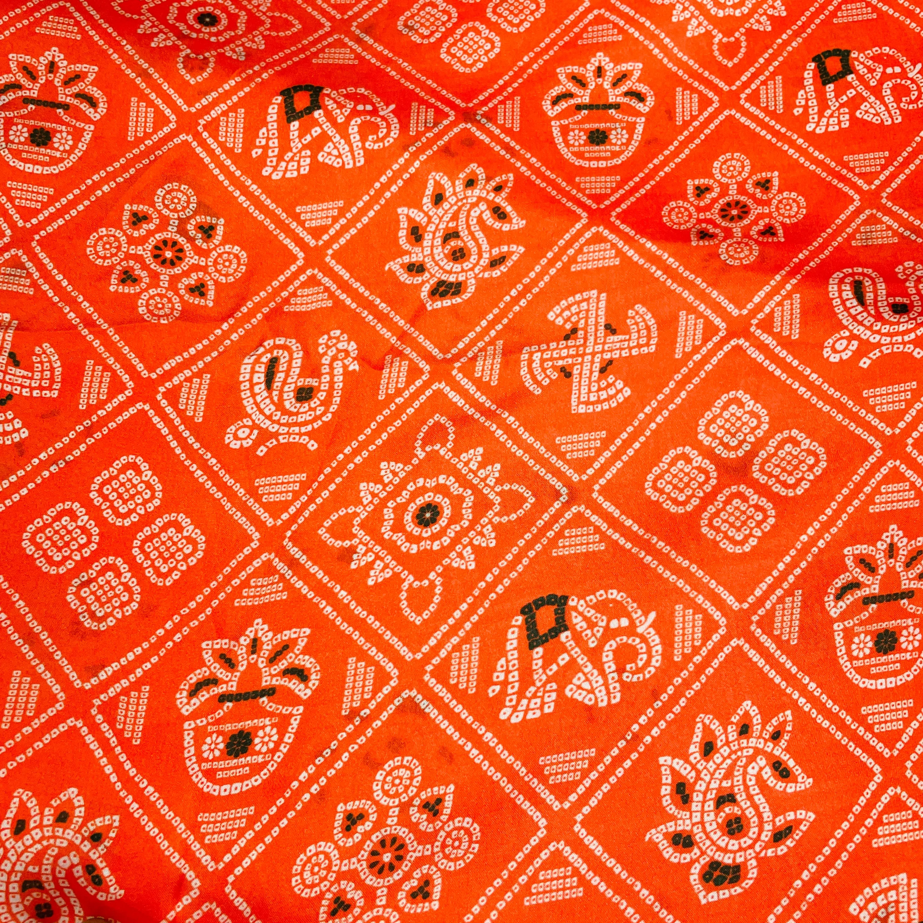 Orange Traditional Print Georgette Satin