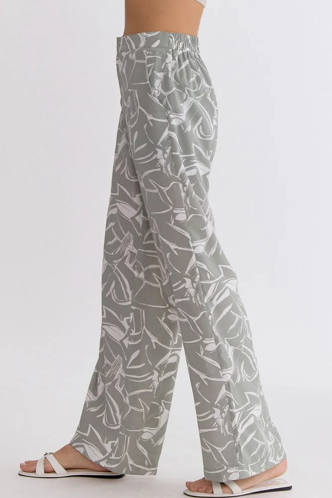Printed Wide Leg Pant in Sage by Entro