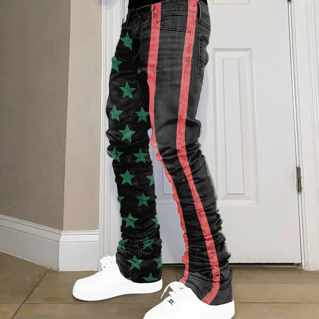 Retro Print Contrast Color Street Hip-Hop Jeans