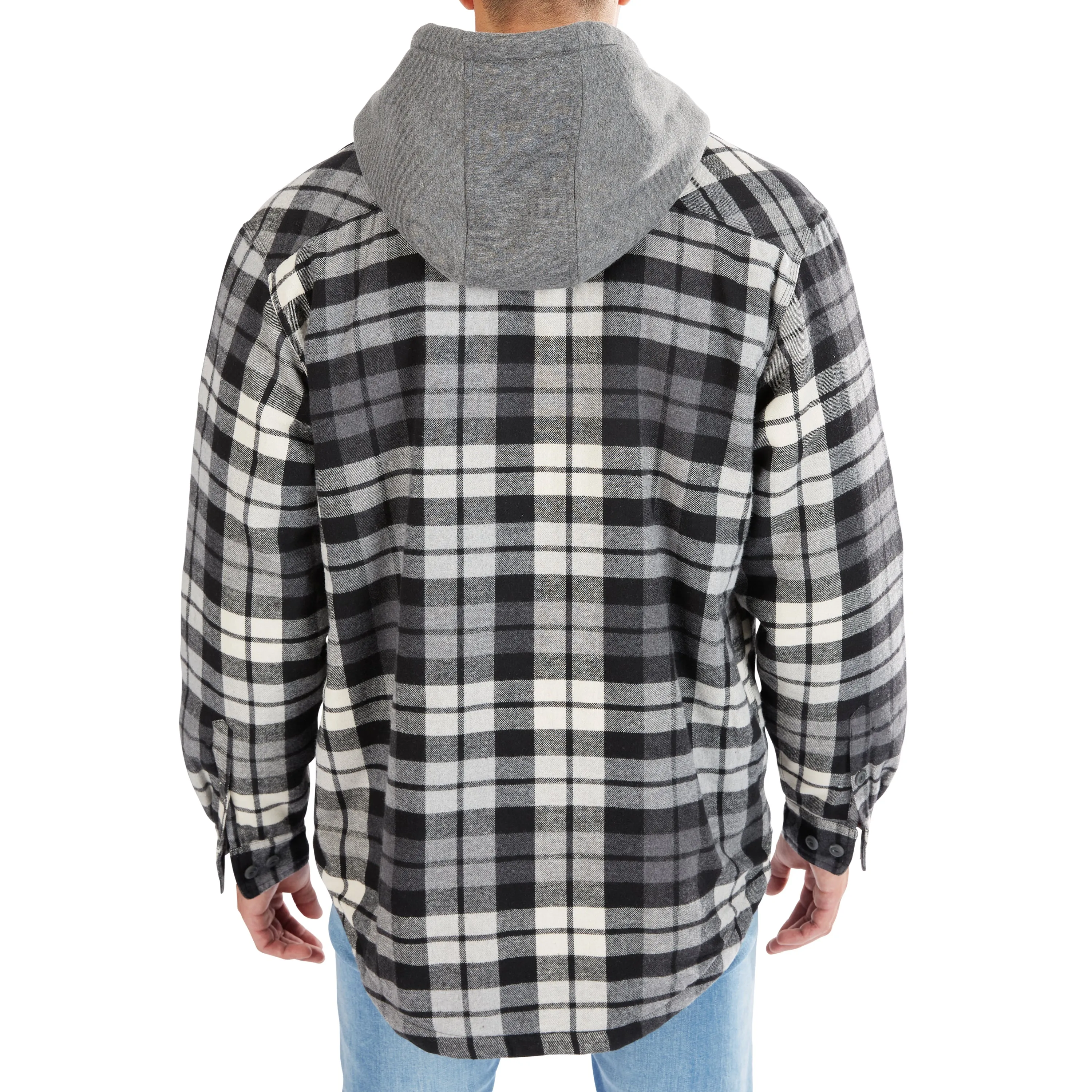SHERPA-LINED HOODED FLANNEL SHIRT-JACKET