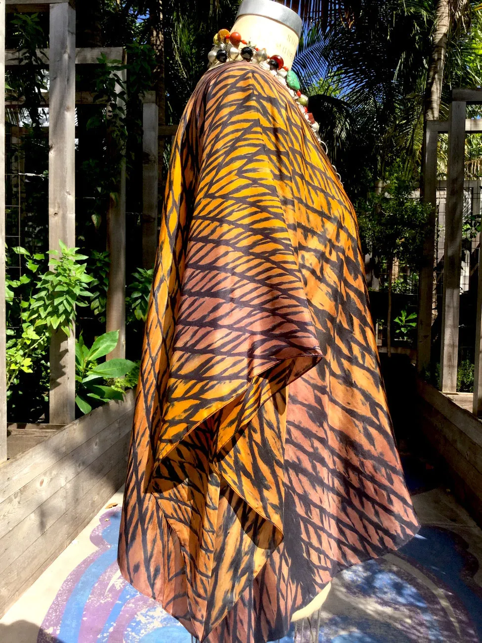 Silk Caftan Hand Painted Shibori Model 1 Caramel