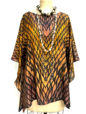 Silk Caftan Hand Painted Shibori Model 1 Caramel