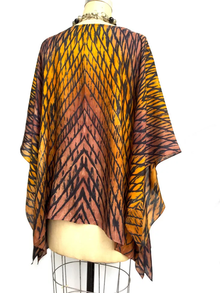 Silk Caftan Hand Painted Shibori Model 1 Caramel