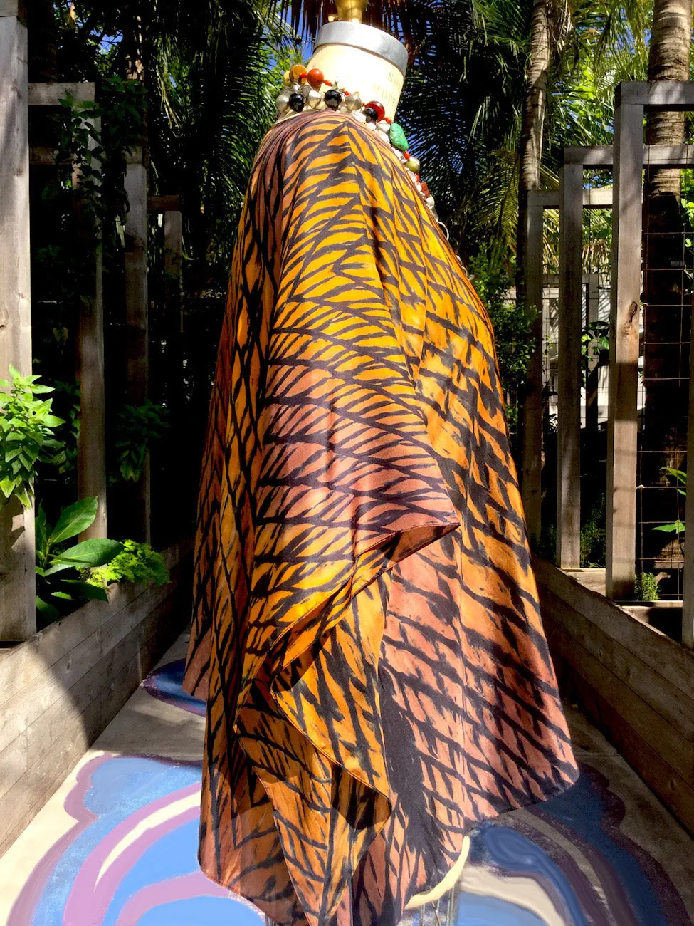 Silk Caftan Hand Painted Shibori Model 1 Caramel