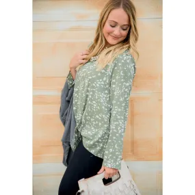 Spotted Front Tie Long Sleeve Tee