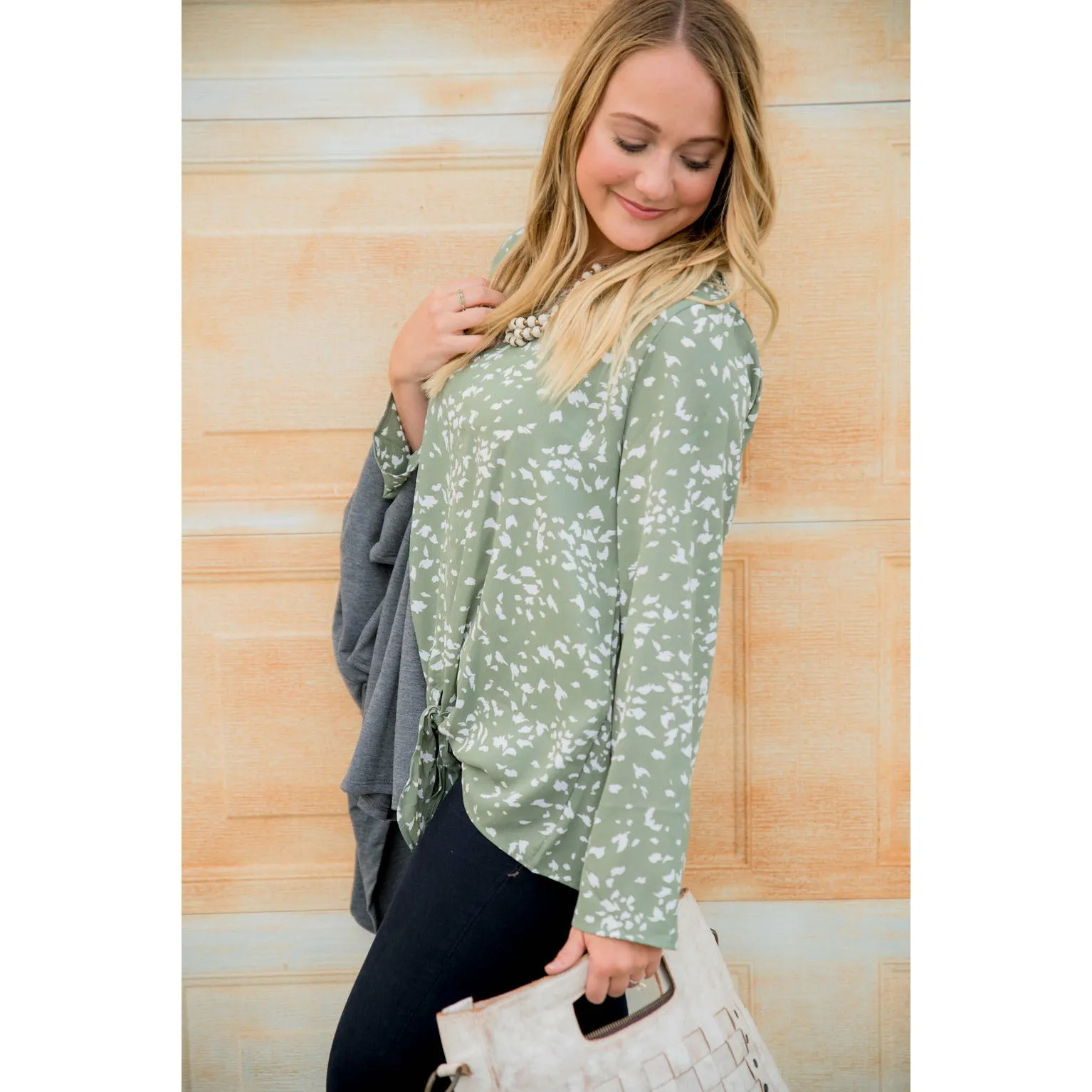 Spotted Front Tie Long Sleeve Tee