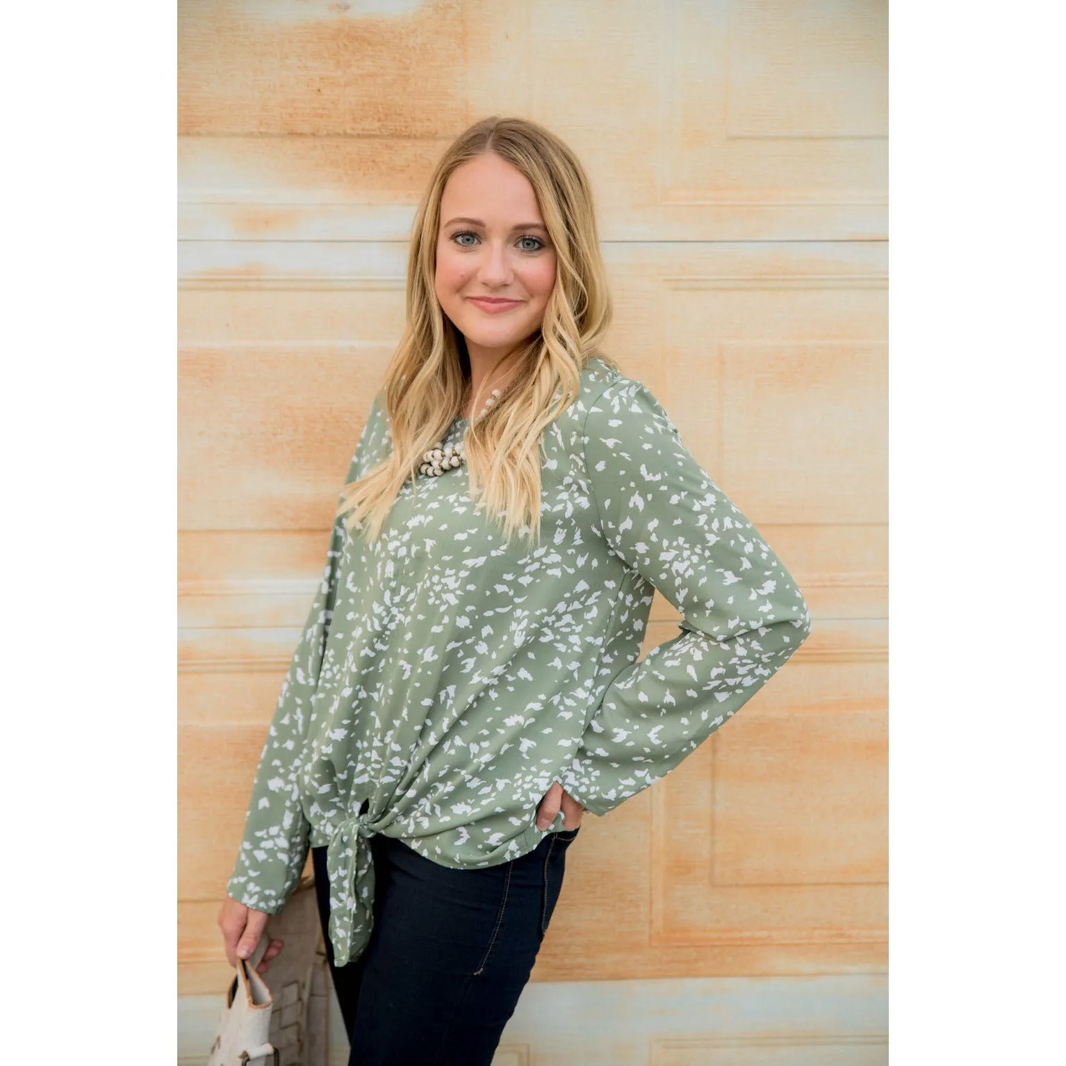 Spotted Front Tie Long Sleeve Tee