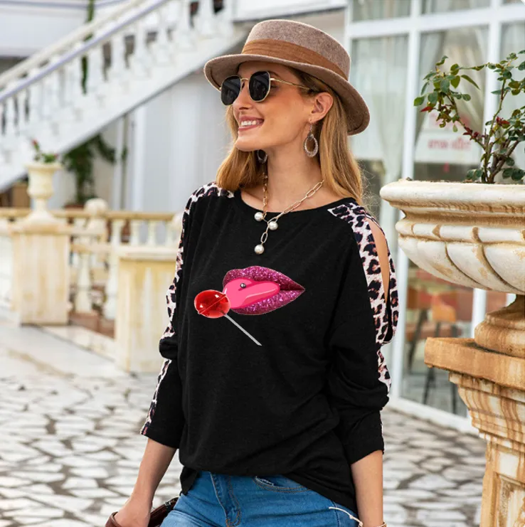 Sweet Clothing Women's Shoulder Slit Leopard Print Top - 7 colors