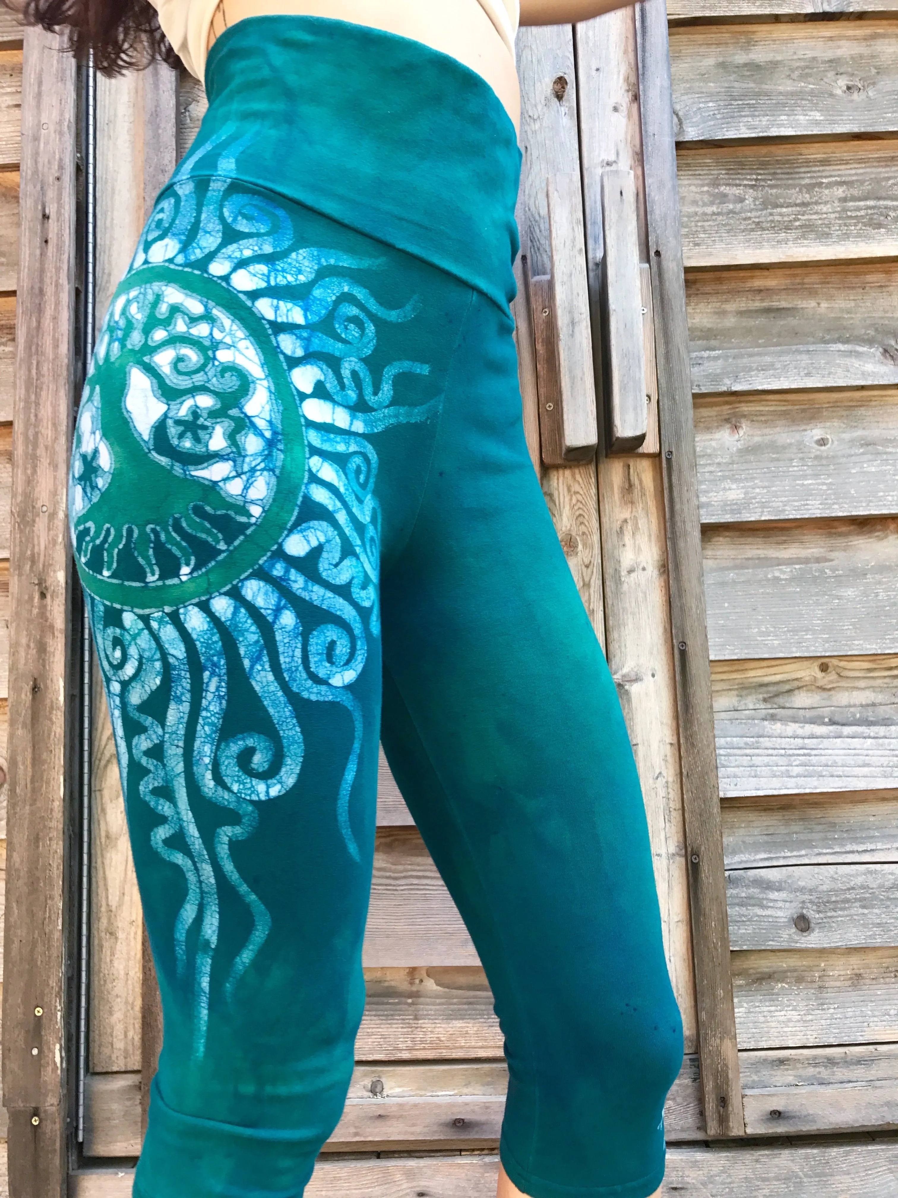 Teal Sage Tree Batik Pants - Capri Length