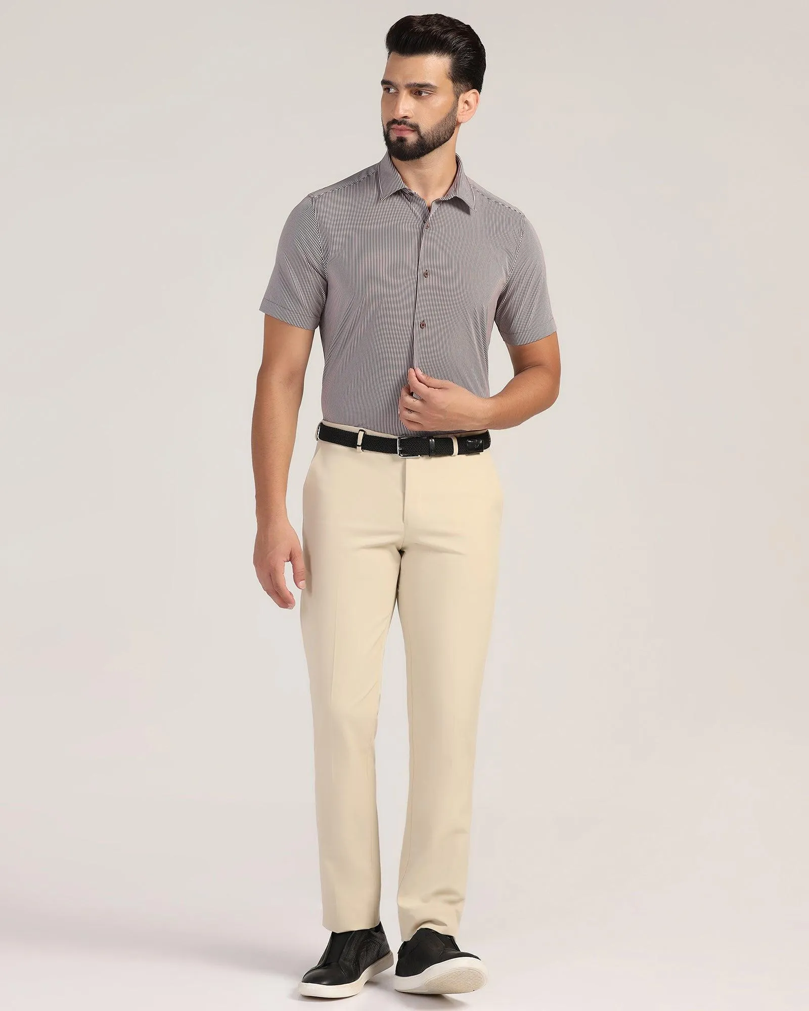 TechPro Formal Half Sleeve Brown Stripe Shirt - Vega