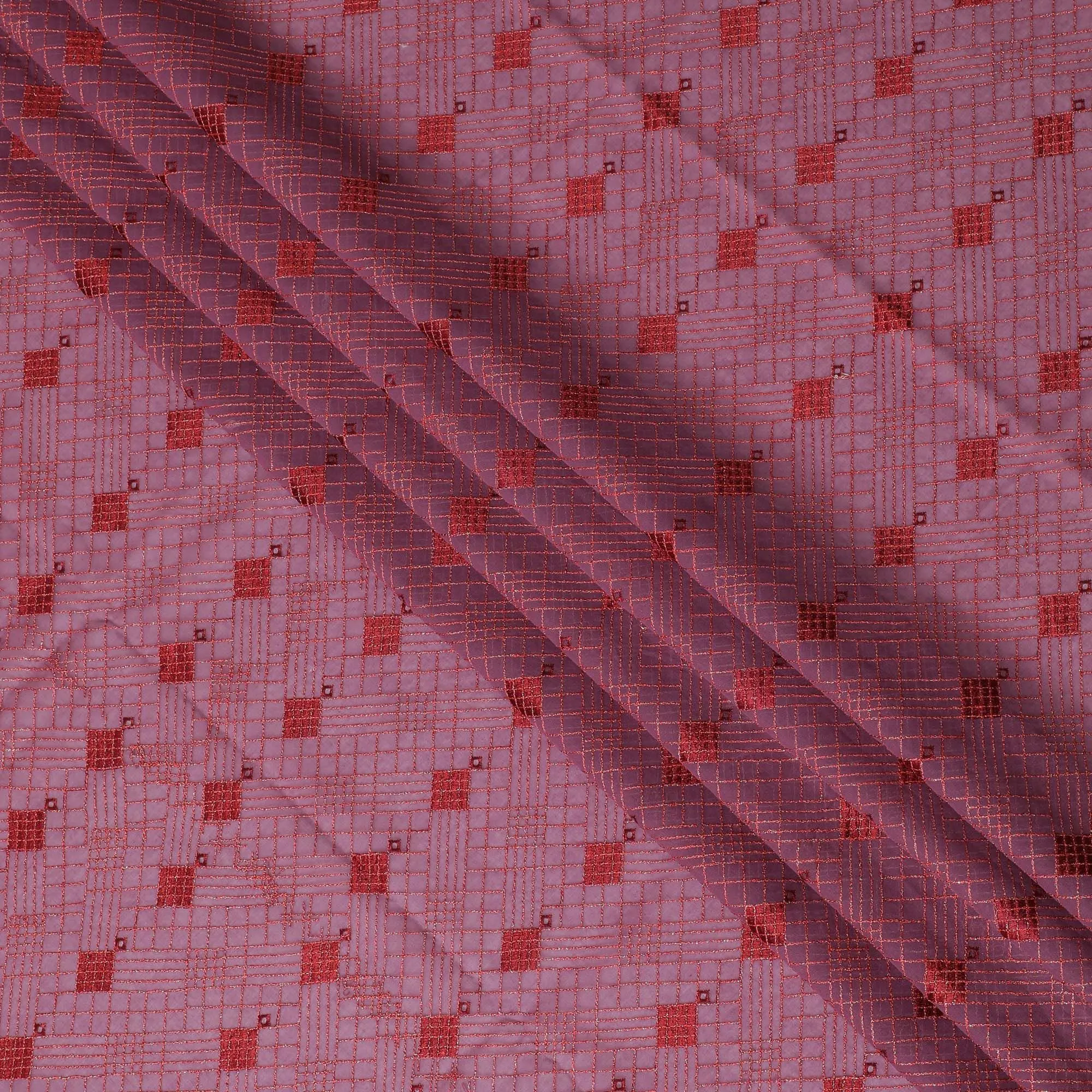 Vintage Mauve Cotton Voile with Red Geometric Embroidery for Sudanese Thobe - 140cm x 4.5 Mtrs piece-D18594