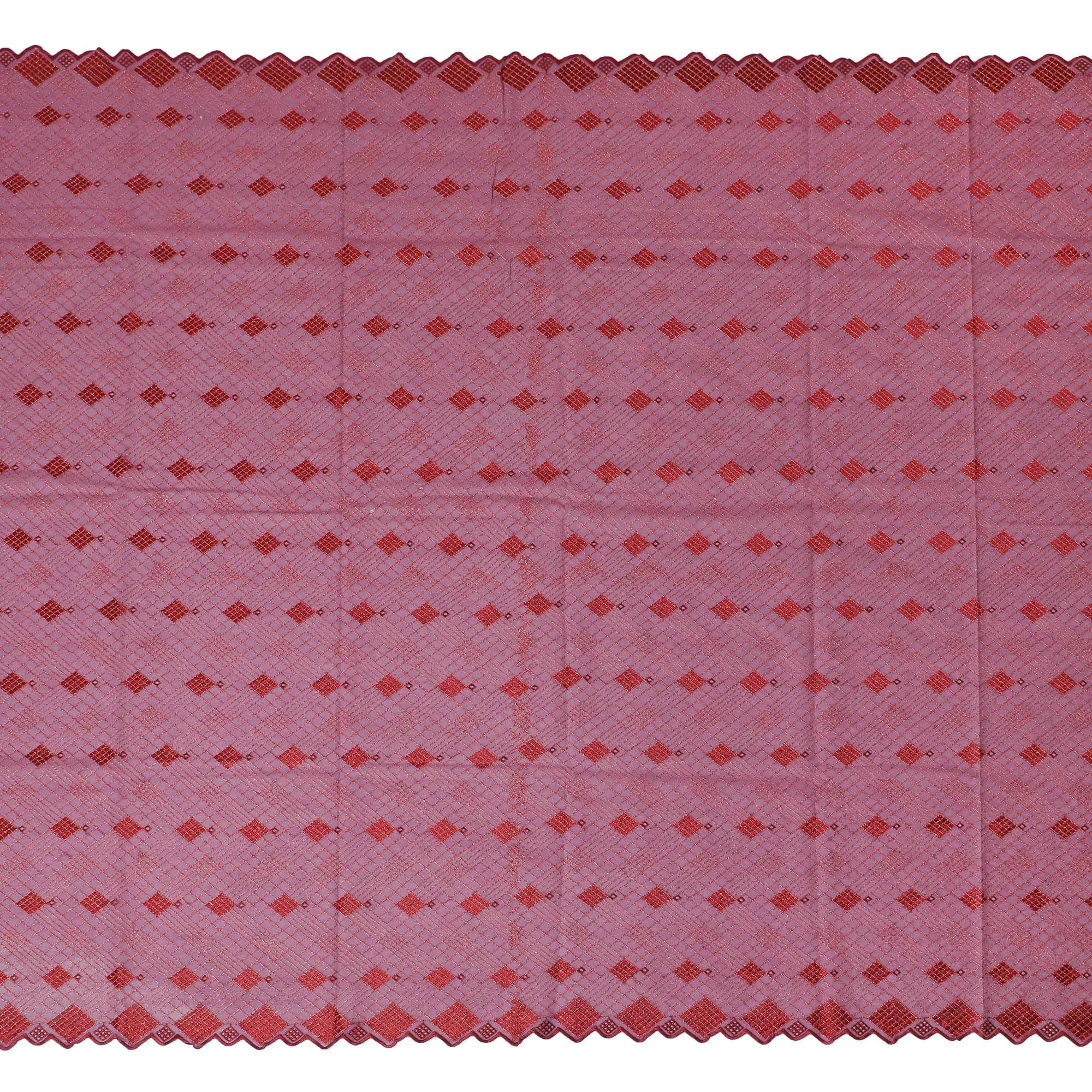 Vintage Mauve Cotton Voile with Red Geometric Embroidery for Sudanese Thobe - 140cm x 4.5 Mtrs piece-D18594