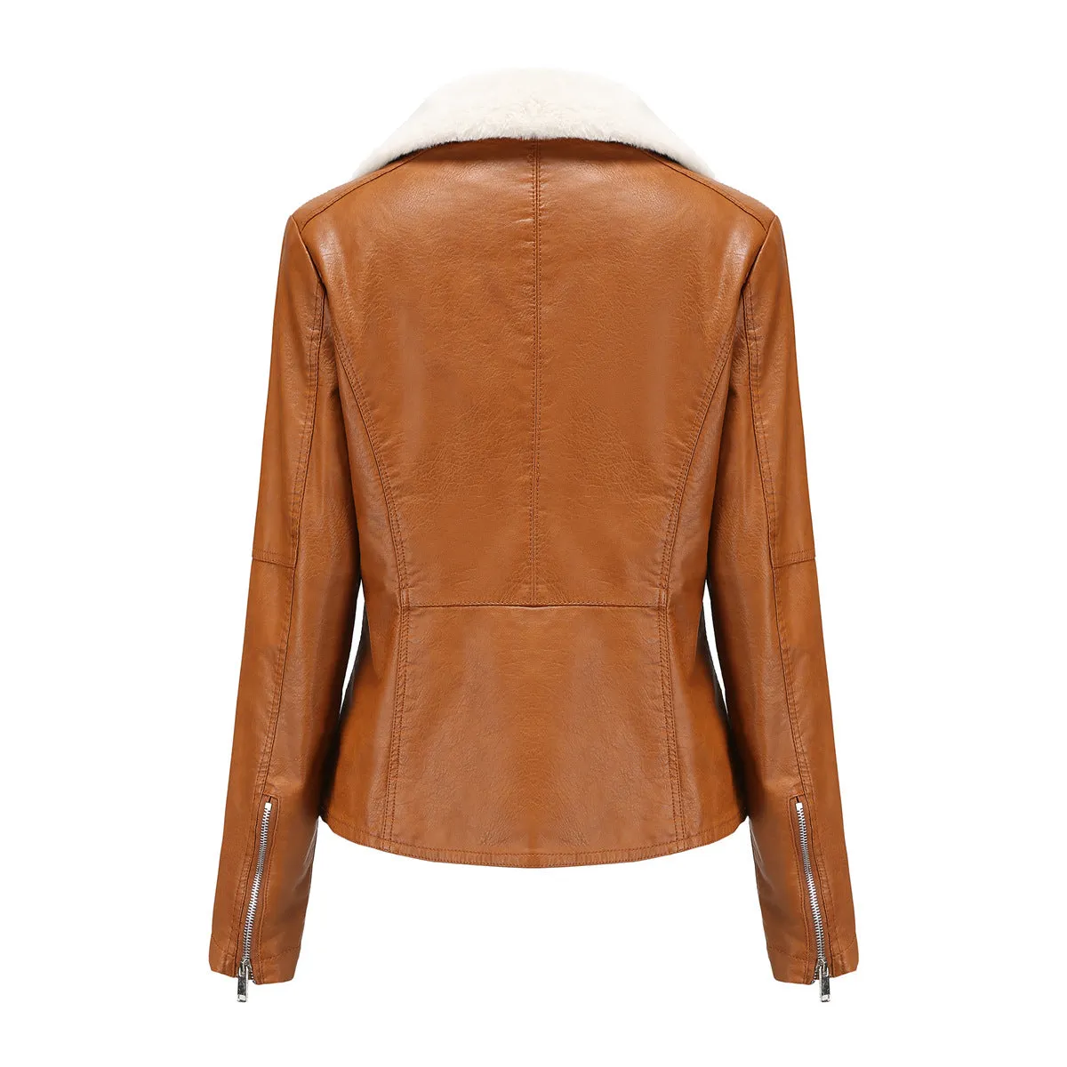 Women Warm Sherpa Leather Jacket